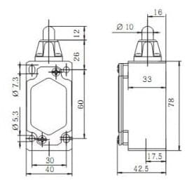 SN6111-SP-B przełącznik krańcowy, wymiary