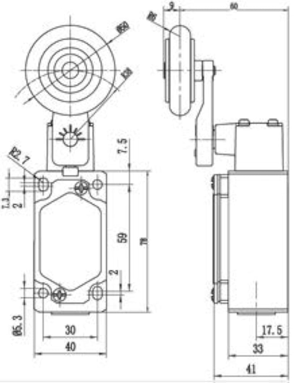 SN6114-SP-B przełącznik krańcowy, wymiary