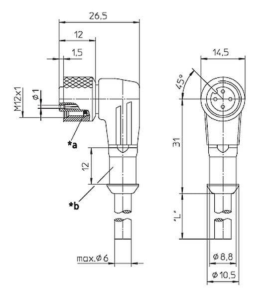 RKWT 4-225/2M przewód połączeniowy, wymiary