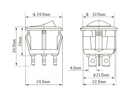 SMRS202 przełącznik kołyskowy okrągły stabilny wymiary