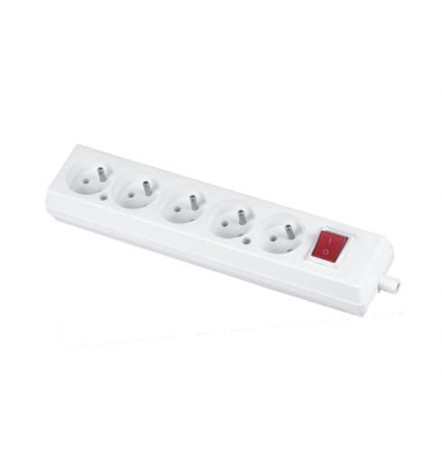 Gniazdo elektryczne przedłużacza z uziemieniem i wyłącznikiem;  5x gniazdko