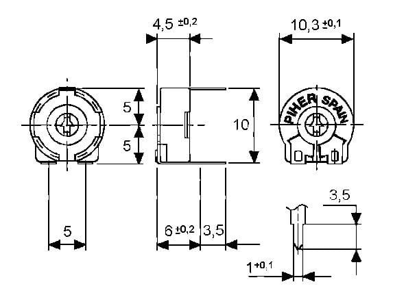 PT10MV10K potencjometr montażowy wymiary
