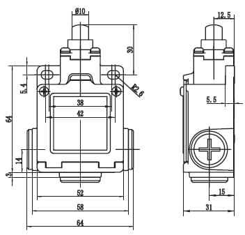 SN2112-SP-C przełącznik krańcowy, wymiary