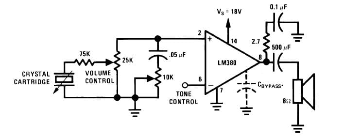 LM380N monofoniczny wzmacniacz audio schemat