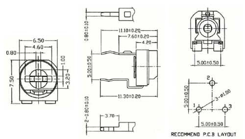 Potencjometr montażowy; leżący 5K