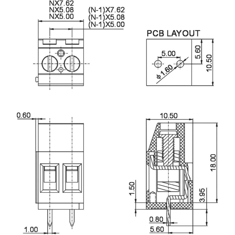 ARK 129-3 listwa zaciskowa 3 pin; raster 5,08