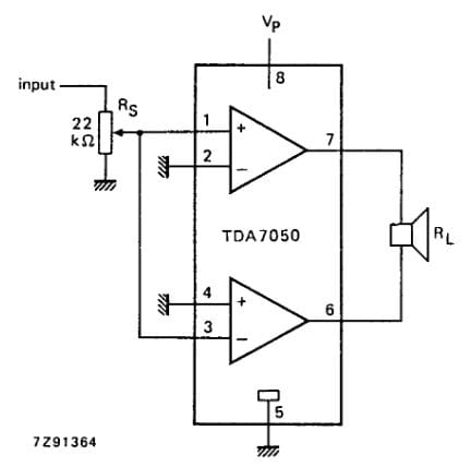 TDA7050 stereofoniczny wzmacniacz audio schemat mono