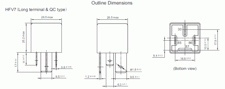 HFV7-024 przekaźnik samochodowy wymiary
