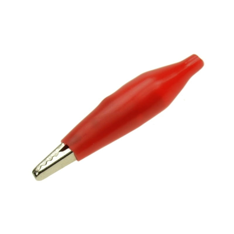 Krokodylek w izolacji - duży; czerwony; 60V; długość 54mm