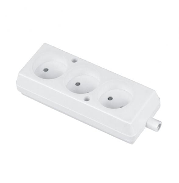 Gniazdo elektryczne przedłużacza bez uziemienia - biały; 3x gniazdo