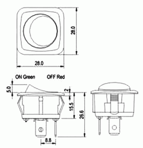 R13203L-01-BBR-L1 przełącznik kołyskowy podświetlany czerwony 12V