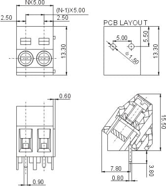 ARK 103-2 listwa zaciskowa kątowa 45°, 2 pin; raster 5,08