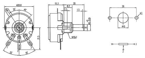 Potencjometr obrotowy osiowy liniowy 1K