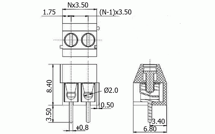 ARK 350-2 listwa zaciskowa 2 pin; raster 3,50