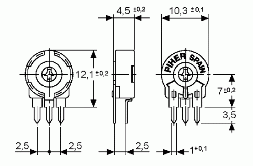 PT10LH100R potencjometr 100R wymiary