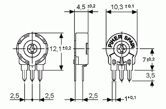 PT10LH100R potencjometr 100R wymiary