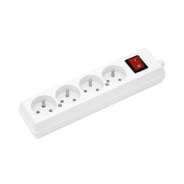 Gniazdo elektryczne przedłużacza z uziemieniem i wyłącznikiem;  4x gniazdko
