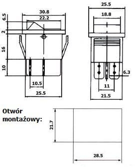 Przełącznik kołyskowy podświetlany niebieski 12V