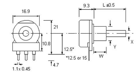 Potencjometr obrotowy osiowy.